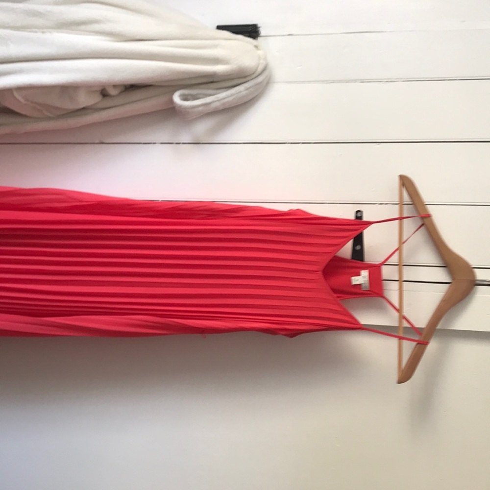 Coral pleated maxi dress